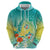 Hawaii Honu Zip Hoodie Tropical Flowers Turquoise Gradient