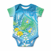 Hawaii Honu Baby Onesie Tropical Flowers Blue Gradient LT05 Blue - Polynesian Pride