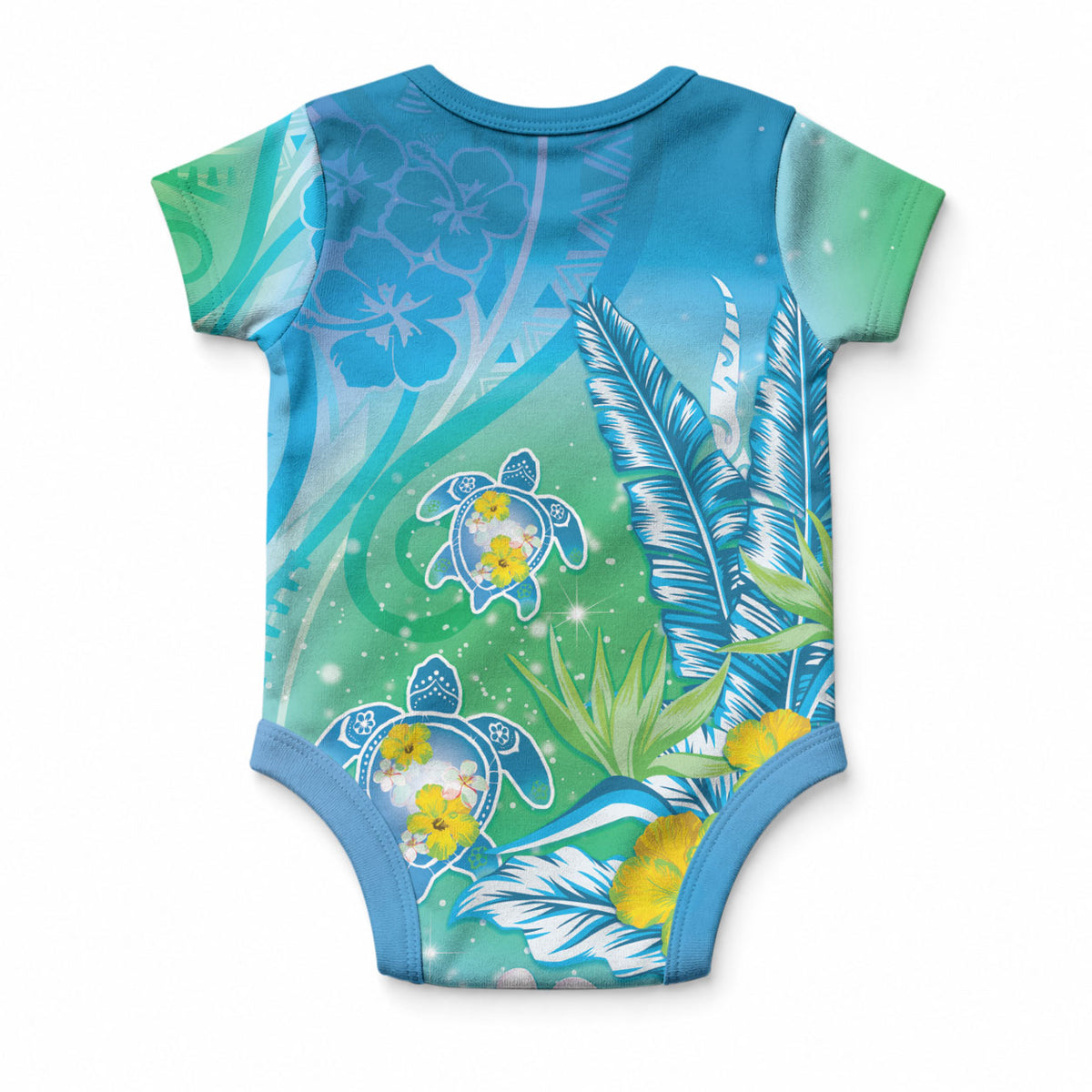 Hawaii Honu Baby Onesie Tropical Flowers Blue Gradient LT05 - Polynesian Pride