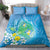 Hawaii Honu Bedding Set Tropical Flowers Blue Gradient