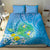 Hawaii Honu Bedding Set Tropical Flowers Blue Gradient