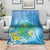 Hawaii Honu Blanket Tropical Flowers Blue Gradient