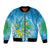 Hawaii Honu Bomber Jacket Tropical Flowers Blue Gradient