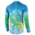 Hawaii Honu Button Sweatshirt Tropical Flowers Blue Gradient