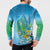 Hawaii Honu Button Sweatshirt Tropical Flowers Blue Gradient