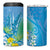 Hawaii Honu 4 in 1 Can Cooler Tumbler Tropical Flowers Blue Gradient