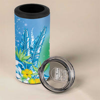 Hawaii Honu 4 in 1 Can Cooler Tumbler Tropical Flowers Blue Gradient