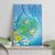 Hawaii Honu Canvas Wall Art Tropical Flowers Blue Gradient