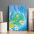 Hawaii Honu Canvas Wall Art Tropical Flowers Blue Gradient