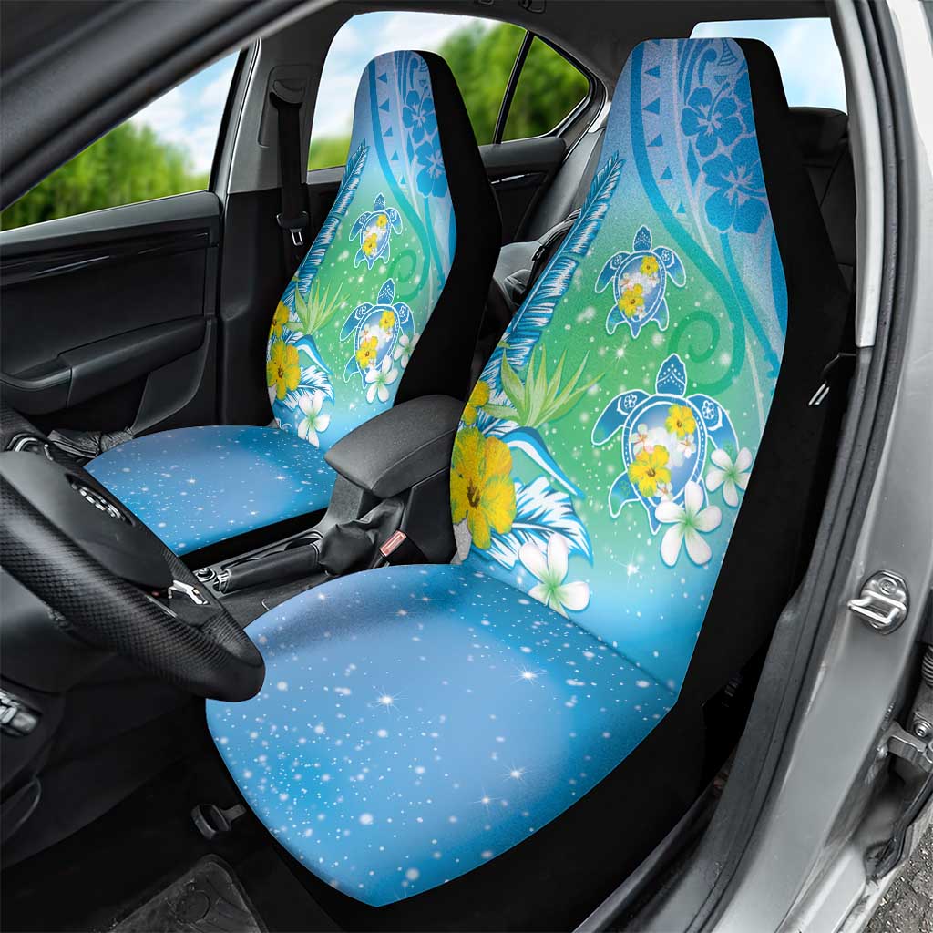 Hawaii Honu Car Seat Cover Tropical Flowers Blue Gradient