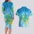 Hawaii Honu Couples Matching Long Sleeve Bodycon Dress and Hawaiian Shirt Tropical Flowers Blue Gradient