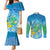 Hawaii Honu Couples Matching Mermaid Dress and Long Sleeve Button Shirt Tropical Flowers Blue Gradient