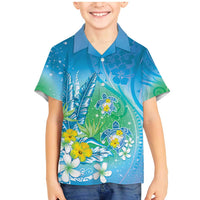 Hawaii Honu Family Matching Mermaid Dress and Hawaiian Shirt Tropical Flowers Blue Gradient