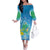 Hawaii Honu Family Matching Off The Shoulder Long Sleeve Dress and Hawaiian Shirt Tropical Flowers Blue Gradient