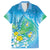 Hawaii Honu Family Matching Short Sleeve Bodycon Dress and Hawaiian Shirt Tropical Flowers Blue Gradient
