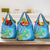 Hawaii Honu Grocery Bag Tropical Flowers Blue Gradient