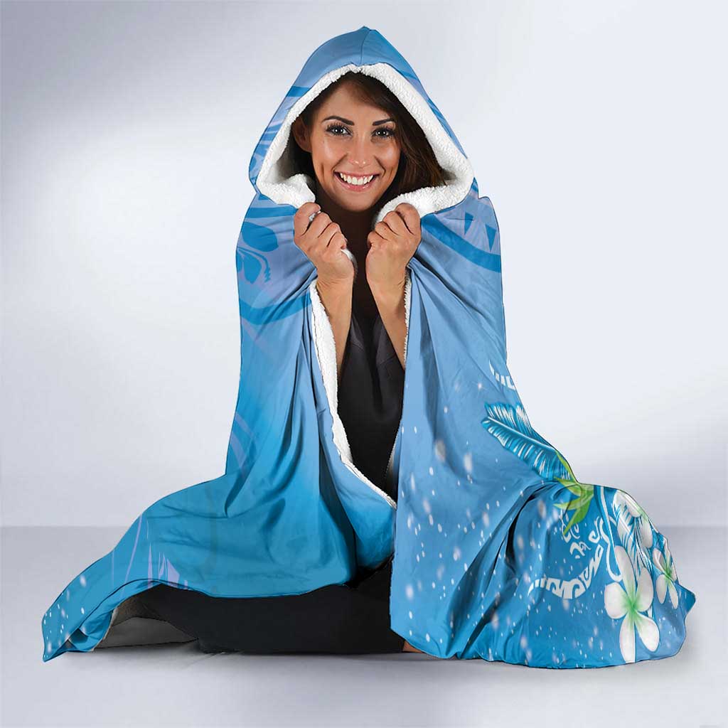 Hawaii Honu Hooded Blanket Tropical Flowers Blue Gradient