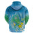 Hawaii Honu Hoodie Tropical Flowers Blue Gradient