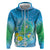 Hawaii Honu Hoodie Tropical Flowers Blue Gradient