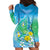 Hawaii Honu Hoodie Dress Tropical Flowers Blue Gradient