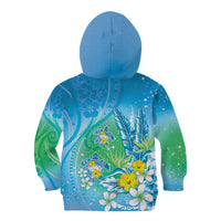 Hawaii Honu Kid Hoodie Tropical Flowers Blue Gradient