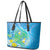 Hawaii Honu Leather Tote Bag Tropical Flowers Blue Gradient