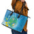 Hawaii Honu Leather Tote Bag Tropical Flowers Blue Gradient