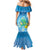 Hawaii Honu Mermaid Dress Tropical Flowers Blue Gradient