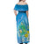 Hawaii Honu Off Shoulder Maxi Dress Tropical Flowers Blue Gradient