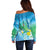 Hawaii Honu Off Shoulder Sweater Tropical Flowers Blue Gradient