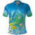 Hawaii Honu Polo Shirt Tropical Flowers Blue Gradient