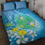 Hawaii Honu Quilt Bed Set Tropical Flowers Blue Gradient