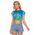 Hawaii Honu Raglan Cropped T Shirt Tropical Flowers Blue Gradient