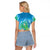 Hawaii Honu Raglan Cropped T Shirt Tropical Flowers Blue Gradient