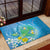 Hawaii Honu Rubber Doormat Tropical Flowers Blue Gradient