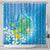 Hawaii Honu Shower Curtain Tropical Flowers Blue Gradient