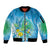 Hawaii Honu Sleeve Zip Bomber Jacket Tropical Flowers Blue Gradient