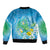 Hawaii Honu Sleeve Zip Bomber Jacket Tropical Flowers Blue Gradient