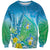 Hawaii Honu Sweatshirt Tropical Flowers Blue Gradient