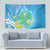 Hawaii Honu Tapestry Tropical Flowers Blue Gradient