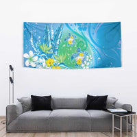 Hawaii Honu Tapestry Tropical Flowers Blue Gradient