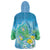 Hawaii Honu Wearable Blanket Hoodie Tropical Flowers Blue Gradient