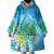 Hawaii Honu Wearable Blanket Hoodie Tropical Flowers Blue Gradient