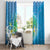 Hawaii Honu Window Curtain Tropical Flowers Blue Gradient