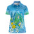 Hawaii Honu Women Polo Shirt Tropical Flowers Blue Gradient