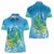 Hawaii Honu Women Polo Shirt Tropical Flowers Blue Gradient