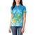 Hawaii Honu Women Polo Shirt Tropical Flowers Blue Gradient