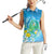 Hawaii Honu Women Sleeveless Polo Shirt Tropical Flowers Blue Gradient