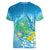 Hawaii Honu Women V-Neck T-Shirt Tropical Flowers Blue Gradient