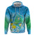 Hawaii Honu Zip Hoodie Tropical Flowers Blue Gradient